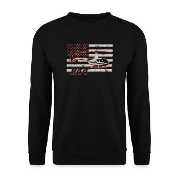 R44 Helicopter Pilot American Flag USA - Unisex Sweatshirt - black - Front - Alina (178cm) & Michal (187cm)