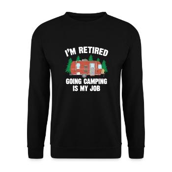 Pensionierte Camp Camping Ruhestand Geschenk Bekleidung - Unisex Pullover - Schwarz - Vorne - Alina (178cm) & Michal (187cm)