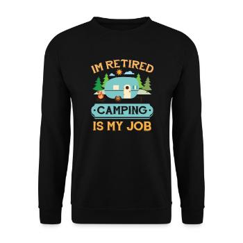 Pensionierte Camp Camping Ruhestand Geschenk Bekleidung - Unisex Pullover - Schwarz - Vorne - Alina (178cm) & Michal (187cm)