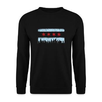 Chicago Skyline Flag Chicagoan Apparel Gift - Unisex Sweatshirt - black - Front - Alina (178cm) & Michal (187cm)