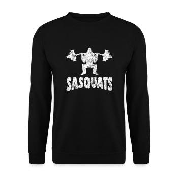 Bigfoot Sasquatch Lustiges Fitness Workout Pun - Unisex Pullover - Schwarz - Vorne - Alina (178cm) & Michal (187cm)