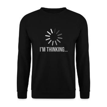 Computer Ich denke Buffer Pun Apparel - Unisex Pullover - Schwarz - Vorne - Alina (178cm) & Michal (187cm)