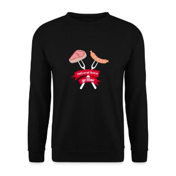 Natural Born Griller BBQ Grill Geschenk - Unisex Pullover - Schwarz - Vorne - Alina (178cm) & Michal (187cm)