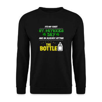 Baby First St Patricks Day Funny Pun Apparel - Unisex Sweatshirt - black - Front - Alina (178cm) & Michal (187cm)