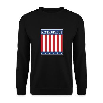 Never give up - Unisex Pullover - Schwarz - Vorne - Alina (178cm) & Michal (187cm)