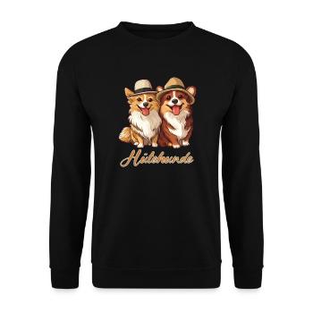Huetehunde Hütehund Corgis mit Hut lustiges - Unisex Pullover - Schwarz - Vorne - Alina (178cm) & Michal (187cm)
