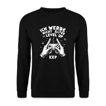 Gaming-Geburtstag - Level up Celebration - Unisex Pullover - Schwarz - Vorne - Alina (178cm) & Michal (187cm)