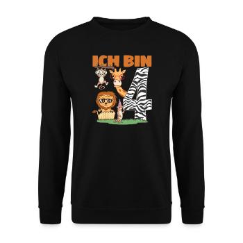 Geburtstag Zoo Tiere Safari 4 Jahre alt - Unisex Pullover - Schwarz - Vorne - Alina (178cm) & Michal (187cm)