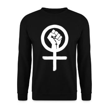 Feminist*in-Symbol | Weiblichkeitszeichen + Faust - Unisex Pullover - Schwarz - Vorne - Alina (178cm) & Michal (187cm)