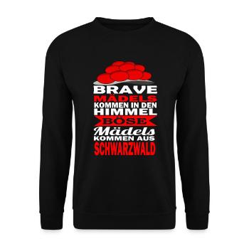 Schwarzwaldmädel Bollenhut Schwarzwald Spruch - Unisex Pullover - Schwarz - Vorne - Alina (178cm) & Michal (187cm)