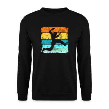Retro Parkour Läufer Freerunning Parkourläufer - Unisex Pullover - Schwarz - Vorne - Alina (178cm) & Michal (187cm)