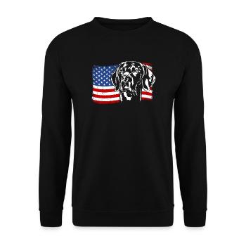Weimaraner Amérique Flag Chiens Chiens de chasse Wilsigns - Sweat-shirt Unisexe - noir - Devant - Alina (178cm) & Michal (187cm)