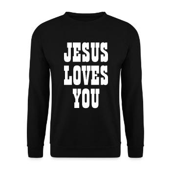 Jesus liebt dich - Christliche Zitate - Unisex Pullover - Schwarz - Vorne - Alina (178cm) & Michal (187cm)