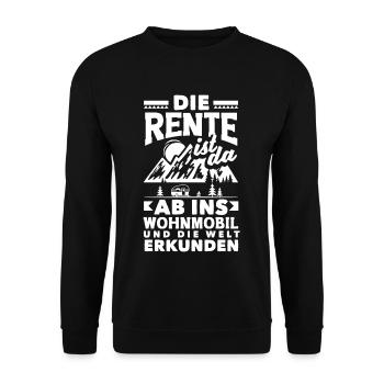 Die Rente ist da, ab ins Wohnmobil und die Welt - Unisex Pullover - Schwarz - Vorne - Alina (178cm) & Michal (187cm)