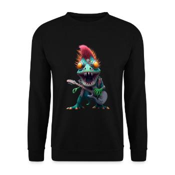 Dinosaurier Musiker Dino Gitarre Metal - Unisex Pullover - Schwarz - Vorne - Alina (178cm) & Michal (187cm)