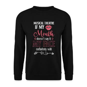 Theater Schauspielerin Maske Kulisse - Unisex Pullover - Schwarz - Vorne - Alina (178cm) & Michal (187cm)