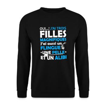 T-shirt pour Papa - J'ai trois Filles Magnifiques - Sweat-shirt Unisexe - noir - Devant - Alina (178cm) & Michal (187cm)