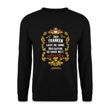 Franken Spruch Über Franken lacht die Sonne - Unisex Pullover - Schwarz - Vorne - Alina (178cm) & Michal (187cm)