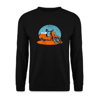 Simson Schwalbe DDR Moped - Unisex Pullover - Schwarz - Vorne - Alina (178cm) & Michal (187cm)