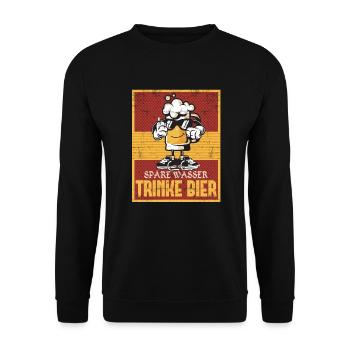 Spare Wasser Trinke Bier Wiesn T-Shirt - Unisex Pullover - Schwarz - Vorne - Alina (178cm) & Michal (187cm)