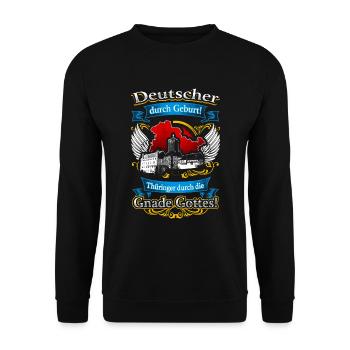 Stolzer Thüringer – Tradition in der Heimat - Unisex Pullover - Schwarz - Vorne - Alina (178cm) & Michal (187cm)