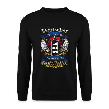Stolzer Ostfriese – Heimatverbundenheit durch Gott - Unisex Pullover - Schwarz - Vorne - Alina (178cm) & Michal (187cm)