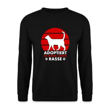 Adoptiert ist meine liebste Rasse - Katze - Unisex Pullover - Schwarz - Vorne - Alina (178cm) & Michal (187cm)