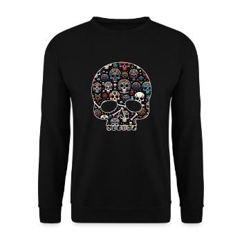 Buntes dekoratives Skullmuster - Unisex Pullover - Schwarz - Vorne - Alina (178cm) & Michal (187cm)
