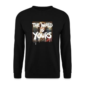 THE WORLD IS YOURS x ANTIKES GEMÄLDE - Unisex Pullover - Schwarz - Vorne - Alina (178cm) & Michal (187cm)