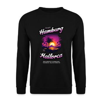 From Hamburg to Mallorca - Purple Text Edition - Unisex Pullover - Schwarz - Vorne - Alina (178cm) & Michal (187cm)