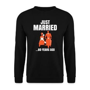 Just Married 60 Years Ago Wedding Anniversary Gift - Unisex Sweatshirt - black - Front - Alina (178cm) & Michal (187cm)