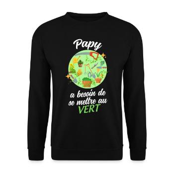 Papy au vert idée Cadeau Marrant Homme Jardin - Sweat-shirt Unisexe - noir - Devant - Alina (178cm) & Michal (187cm)