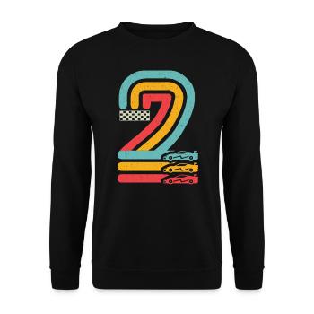2. Geburtstag Rennwagen 2 Jahre alt Rennauto - Unisex Pullover - Schwarz - Vorne - Alina (178cm) & Michal (187cm)