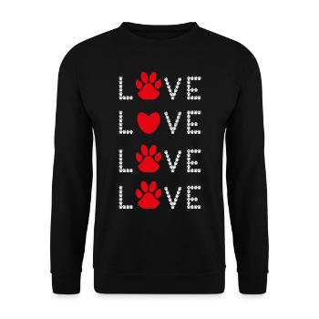Love Hundepfoten mit rotem Herz und viel Liebe. - Unisex Pullover - Schwarz - Vorne - Alina (178cm) & Michal (187cm)