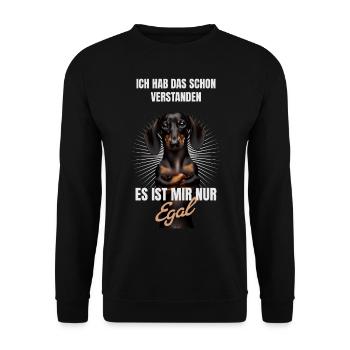 Schon verstanden, es ist mir nur egal Dackel - Unisex Pullover - Schwarz - Vorne - Alina (178cm) & Michal (187cm)