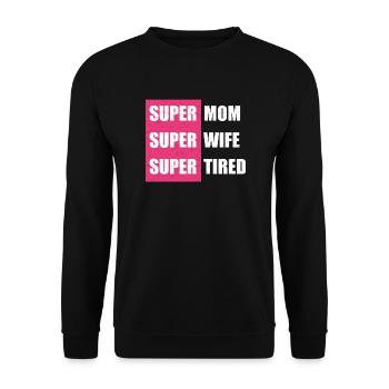 Super Mom - Super Wife - Unisex Pullover - Schwarz - Vorne - Alina (178cm) & Michal (187cm)