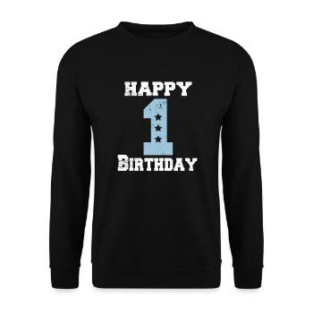 Happy 1 Birthday Geschenk Erster Geburtstag - Unisex Pullover - Schwarz - Vorne - Alina (178cm) & Michal (187cm)