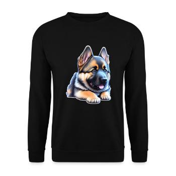 Süßer Deutscher Schäferhund Welpe - Unisex Pullover - Schwarz - Vorne - Alina (178cm) & Michal (187cm)