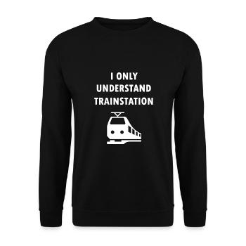 I Only Understand Trainstation Denglisch Spruch - Unisex Pullover - Schwarz - Vorne - Alina (178cm) & Michal (187cm)
