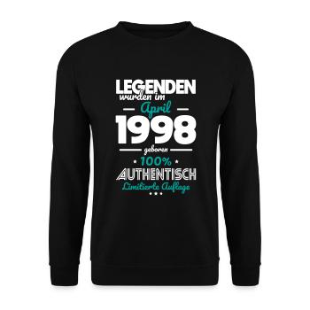 25. Geburtstag - Legenden wurden im April 1998 - Unisex Pullover - Schwarz - Vorne - Alina (178cm) & Michal (187cm)