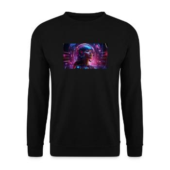 Frau in der Zukunft mit Glashelm - Unisex Pullover - Schwarz - Vorne - Alina (178cm) & Michal (187cm)