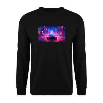 A futuristic neon car on the highway - Unisex Sweatshirt - black - Front - Alina (178cm) & Michal (187cm)