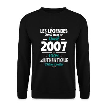 18th birthday - Legends born April 2007 - Unisex Sweatshirt - black - Front - Alina (178cm) & Michal (187cm)