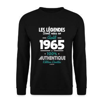 60th Birthday - Legends born August 1965 - Unisex Sweatshirt - black - Front - Alina (178cm) & Michal (187cm)