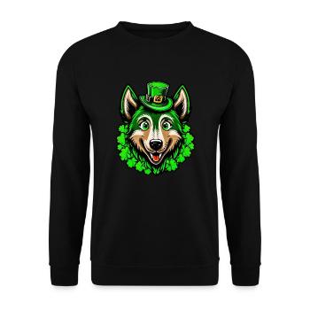 St. Patrick's Day Wolf with hat with green eyes - Unisex Sweatshirt - black - Front - Alina (178cm) & Michal (187cm)