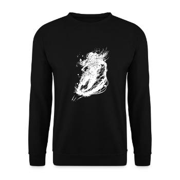 Vintage Astronaut in Unendlichkeit - Unisex Pullover - Schwarz - Vorne - Alina (178cm) & Michal (187cm)