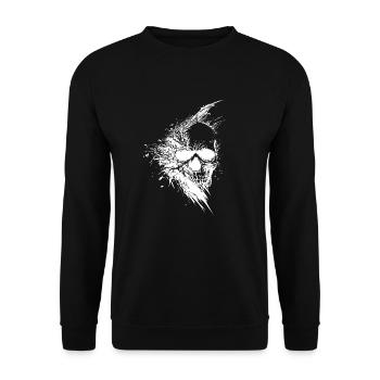 Vintage grinsender Tattoo Schädel - Unisex Pullover - Schwarz - Vorne - Alina (178cm) & Michal (187cm)