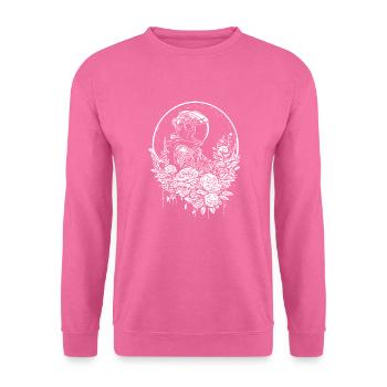 Astronaut im Vintage Blumenbeet mit Mondlicht - Unisex Pullover - Pink - Vorne