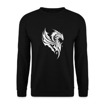 Drache im Tattoo Style mit Flügeln - Unisex Pullover - Schwarz - Vorne - Alina (178cm) & Michal (187cm)