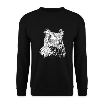 Elegante Vintage Wald Eule - Unisex Pullover - Schwarz - Vorne - Alina (178cm) & Michal (187cm)